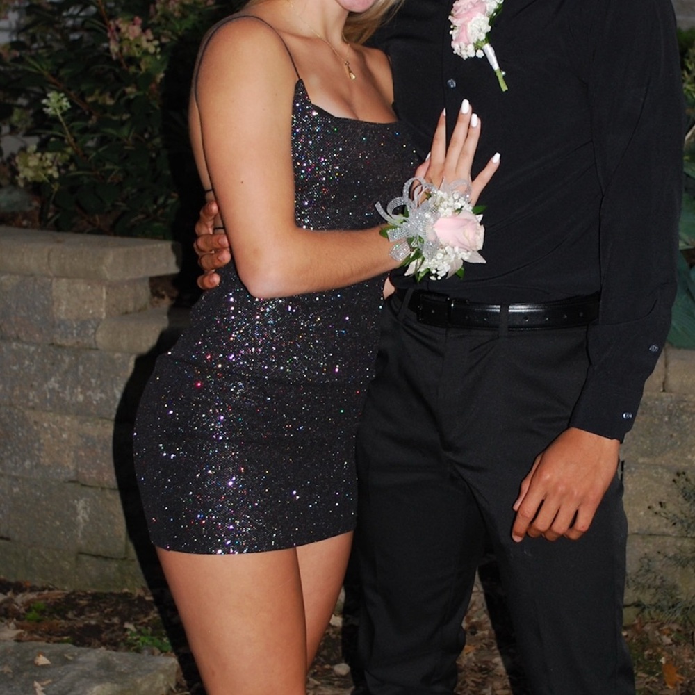 Black Glitter Mini Dress